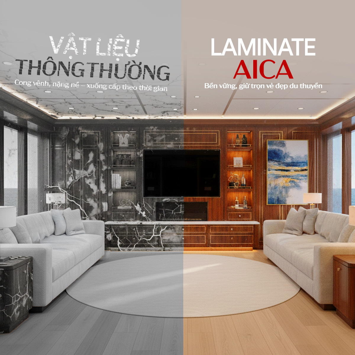 Nội thất du thuyền truyền thống và laminate AICA