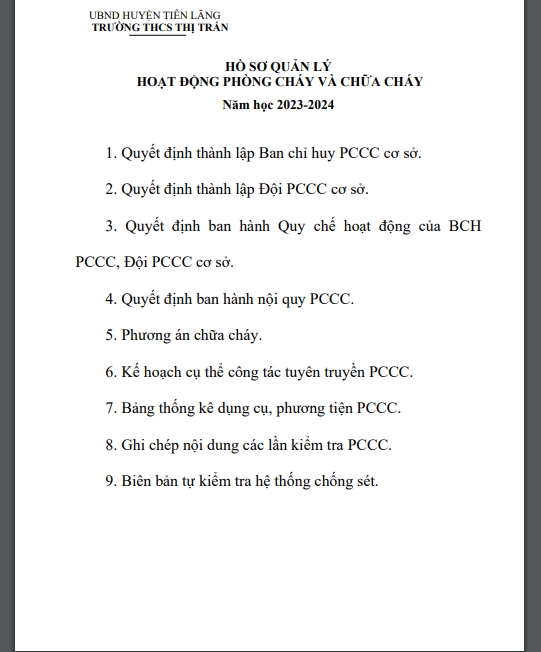 Mẫu hồ sơ Phòng cháy chữa cháy trong trường học